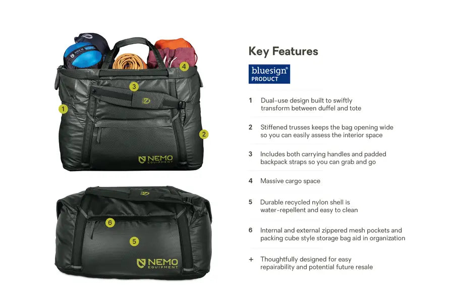 NEMO Double Haul™ 70L Convertible Duffel & Tote